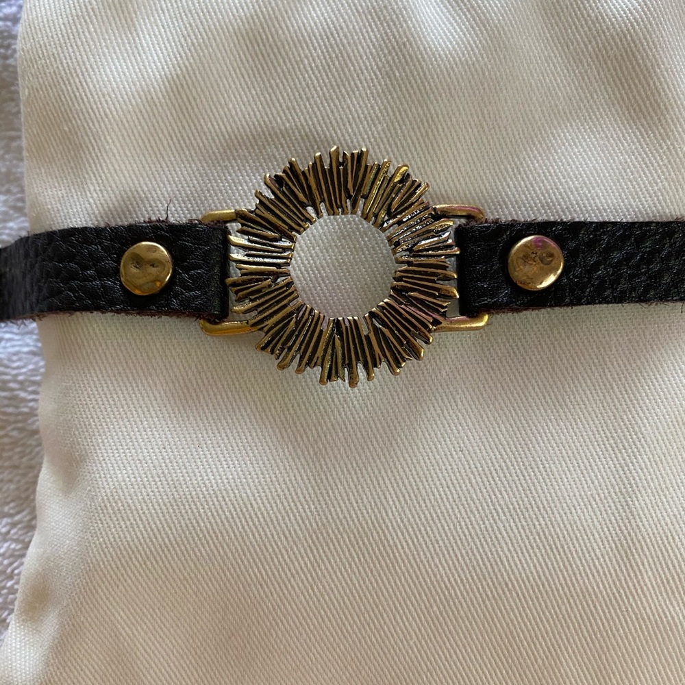 Lucky Brand Leather Adjustable Gold Bracelet